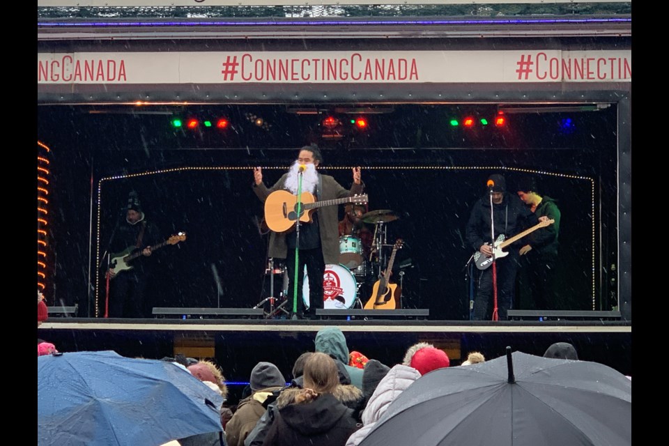 Tenille Townes, an award-winning singer, songwriter and musician from Grand Prairie, Alta., as well as Aysanabee, a Toronto-based singer-songwriter who is Oji-Cree, hailing from the Sucker Clan of the Sandy Lake First Nation, took to the stage during the CP Holiday Train event on Nov. 30, 2022, just outside of Barrie.
