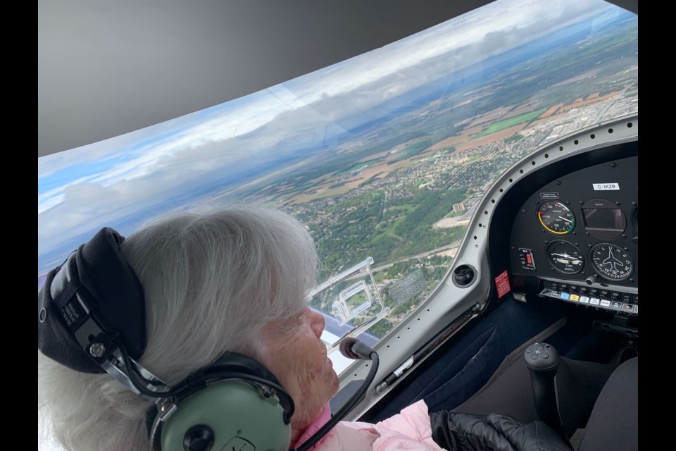 Amica Little Lake resident Gloria Ruttkay, 91, lived out a dream this year after taking a  90 minute flight lesson, learning the controls and even getting to steer the plane, all while she soaked in the fall colours over Lake Simcoe.