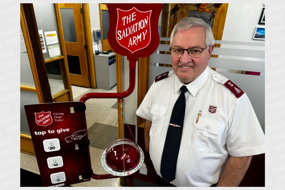 Maj. Bruce Shirran, executive director of the Bayside Mission Centre in Barrie, prepares to launch the 2023 annual Christmas Kettle campaign.