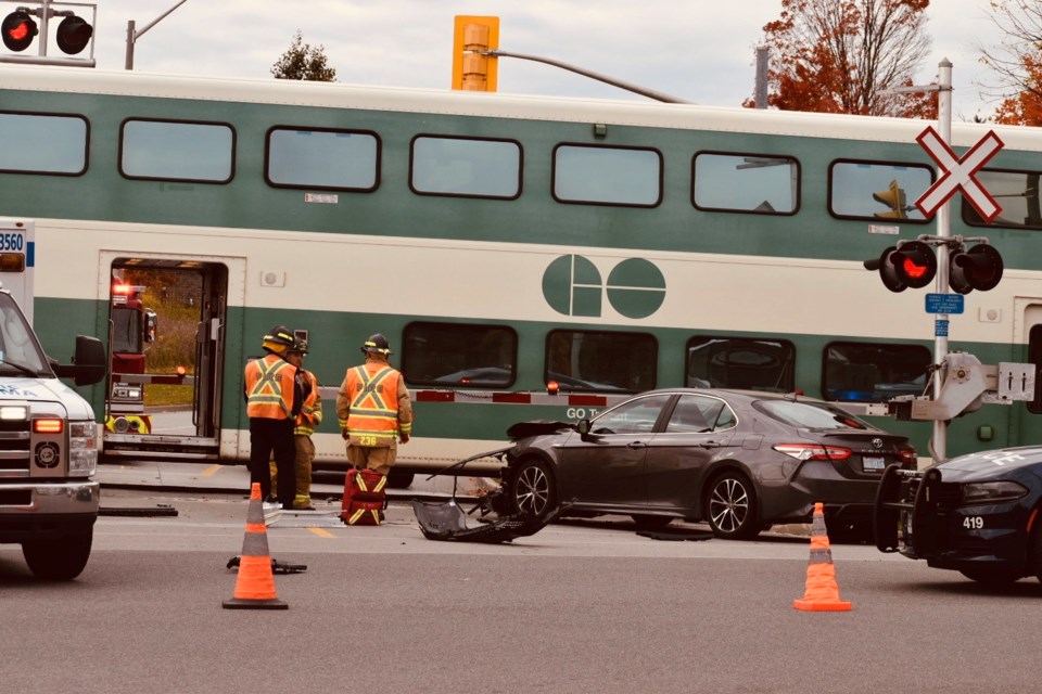A car and a GO train collided Sunday morning in south-end Barrie.