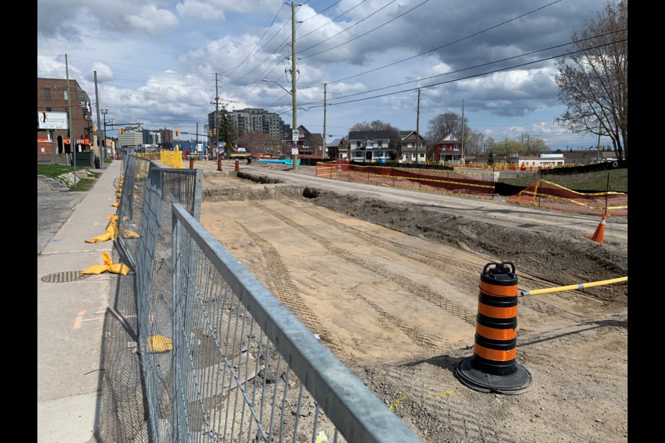 Roadwork continues along Dunlop Street West in Barrie between Bradford/High streets and Eccles Street. 
