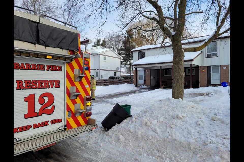 Fire crews were on the scene of a house fire Wednesday on Mowat Crescent where a man was found without vital signs, but was later revived. Shawn Gibson/BarrieToday