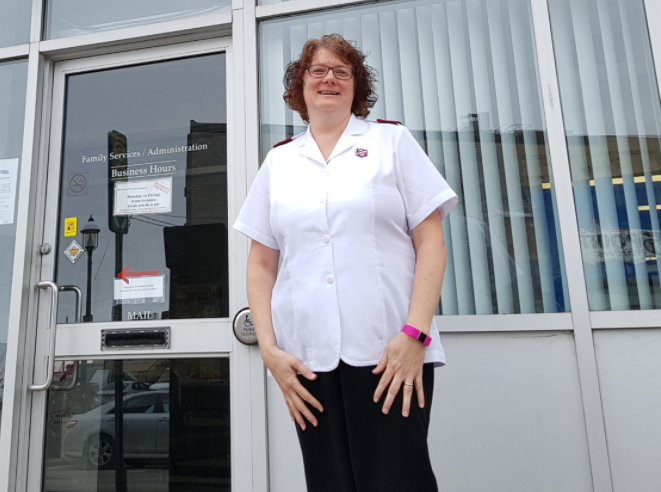 Salvation Army Barrie Bayside Mission Centre executive director Stephanie Watkinson stands outside the centre on Bayfield Street in this file photo.