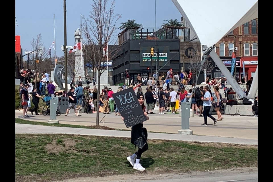 Approximately 300 people attended an anti-lockdown protest at Meridian Place on Saturday, April 10, for which the organizer is now facing a fine.