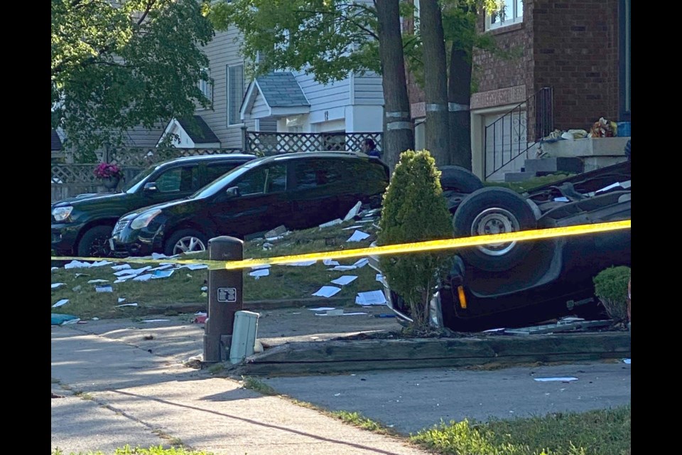 A crash in the area of Letitia Street and Browning Trail left this vehicle on its roof around the dinner hour on Sunday. 