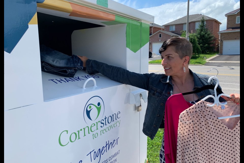 Donation bins supporting Cornerstone to Recovery are set up at five locations around the city.