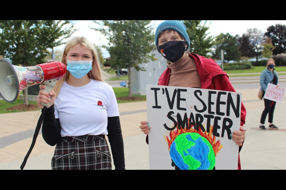 Young people from all over Simcoe County descended on downtown Barrie Sunday, Oct. 17, in order to have their voices heard in the fight against climate change. 