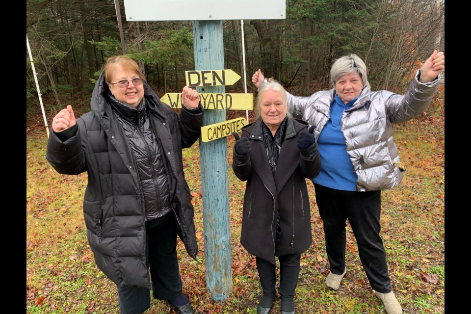 The Camp Tewateno Optimist club is celebrating knowing their beloved camp has been saved. It will reopen next year, after local charity Communities Connecting for Children purchased the former Girl Guides of Canada camp. From left: Camp Tewateno Optimist Club president Joyce Goodenough, Denise Calvert, Communities Connecting for Children president, and committee member Slyvia Dufresne. 