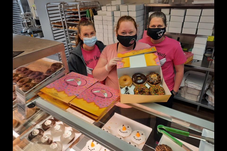 MmmDonuts, a plant-based cafe and bakery in Barrie, has a variety of delicious treats. Here, owners Becky McKinlay, Allyssa Schuldis and Cheryl McKinlay serve up some of their yummy treats. 