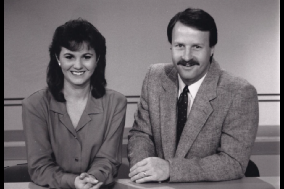 Kevin Marks with CKVR colleague Sharon Burkhart in 1989,