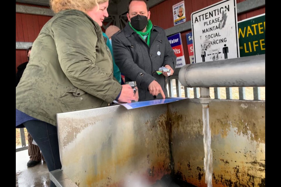 Green Party leader Mike Schreiner made a stop at the Elmvale Flow on Tuesday afternoon during a Save Our Water rally.