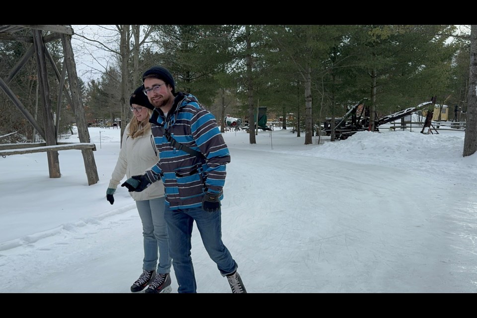 Caleb and Bailey Roberts-Dodd hit the skating trail at the Simcoe County Museum.