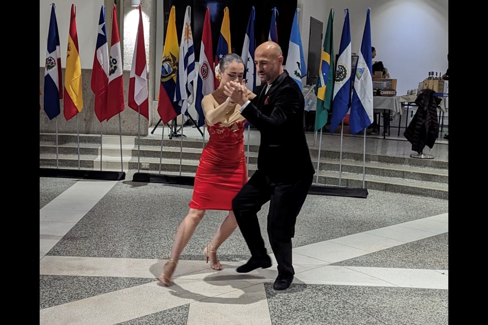 Tarek Marroushi and Ekatetrina Konysheva dance the Argentine Tango at Saturday's Latin American Heritage Month celebrations in Barrie.