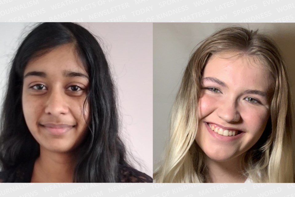 Maple Ridge Secondary School student Shreya Jain, left, and Bear Creek Secondary School student Lucy Duncan, right, have both been named as finalists for the prestigious Loran Award.