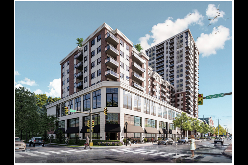 Rendering for a project at 55-57 McDonald St., 61-67 Owen St. and 70-78 Worsley St. in downtown Barrie.