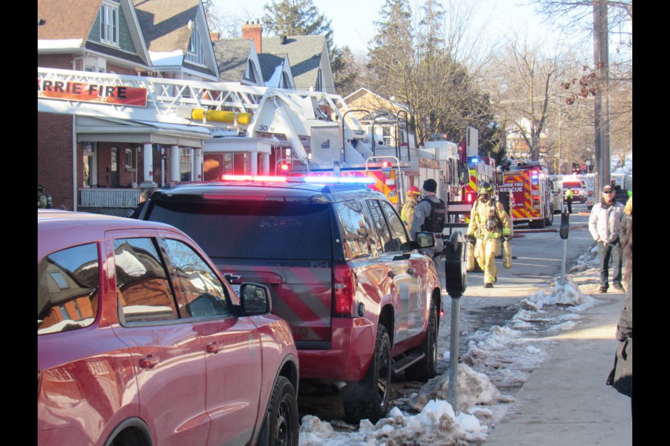 Emergency crews lined Mary Street in downtown Barrie on Friday for a suspicious afternoon blaze. Shawn Gibson/BarrieToday