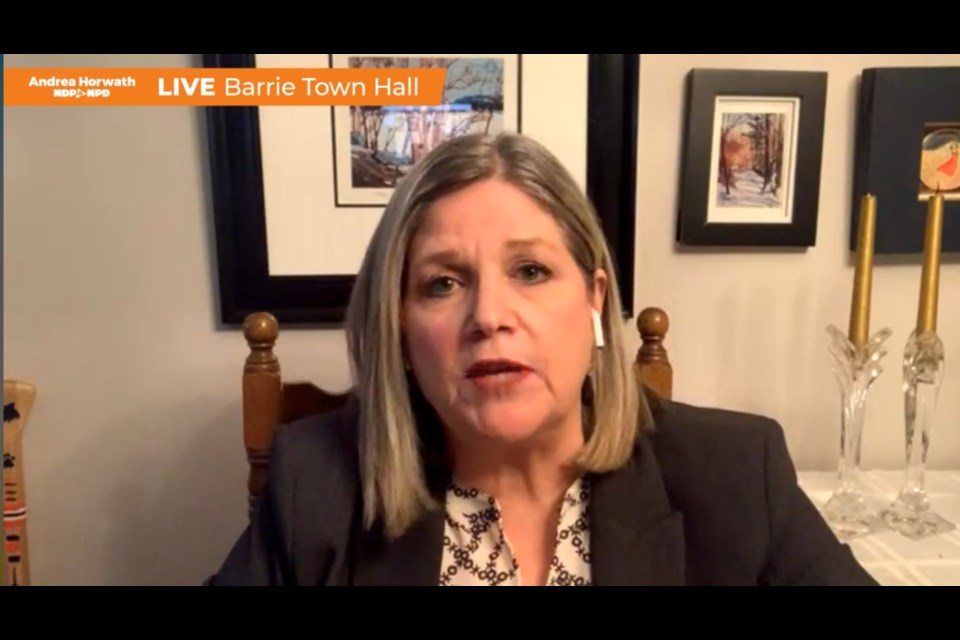 Ontario NDP leader Andrea Horwath held a virtual town hall meeting Wednesday about long-term care homes in Ontario. 
