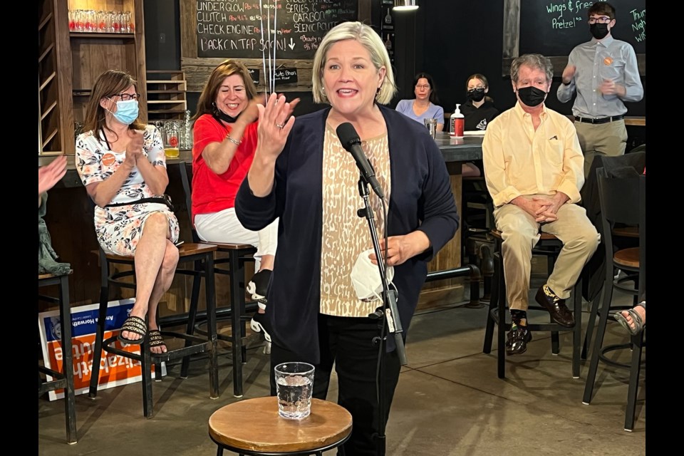NDP leader Andrea Horwath held a meet-and-greet at Redline Brewhouse in south-end Barrie, Tuesday evening.