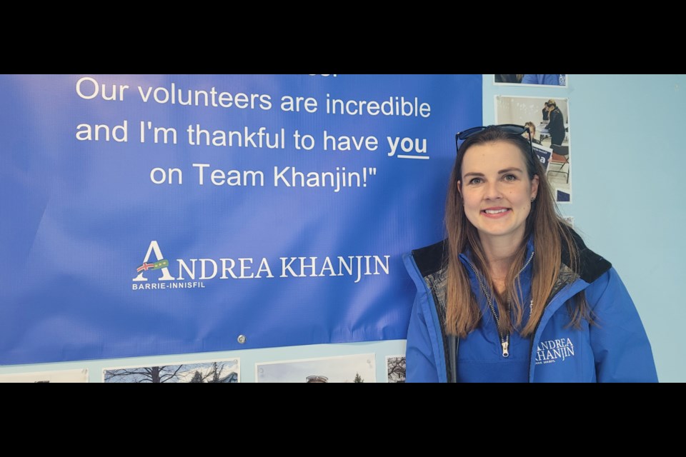 Progressive Conservative candidate Andrea Khanjin, the incumbent in Barrie-Innisfil, opened her campaign offices on Wednesday evening in the city's south end.
