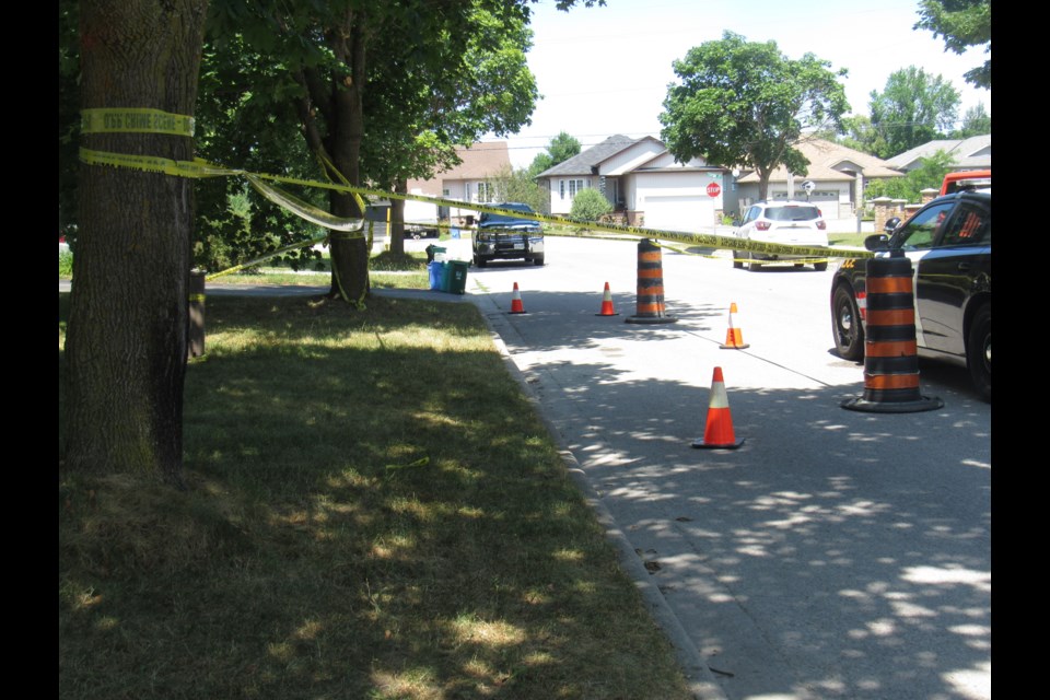 Police tape blocks off the investigation scene being conducted by the Nottawasaga OPP, Wednesday, July 24. Shawn Gibson/BarrieToday                           