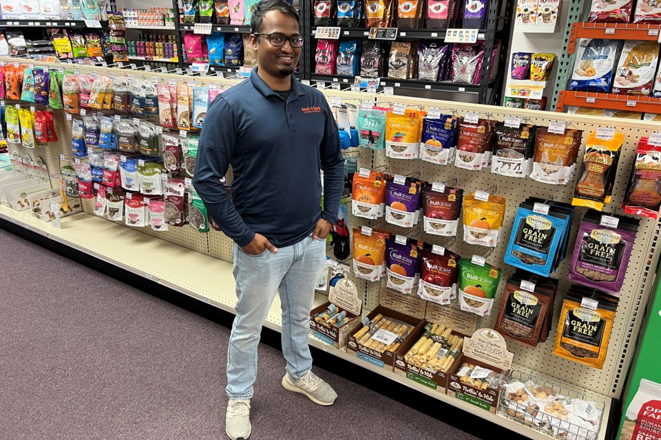 Tack N Bark owner Kajen Selva stands in his new pet store that has opened up at 28 Currie St., in Barrie.