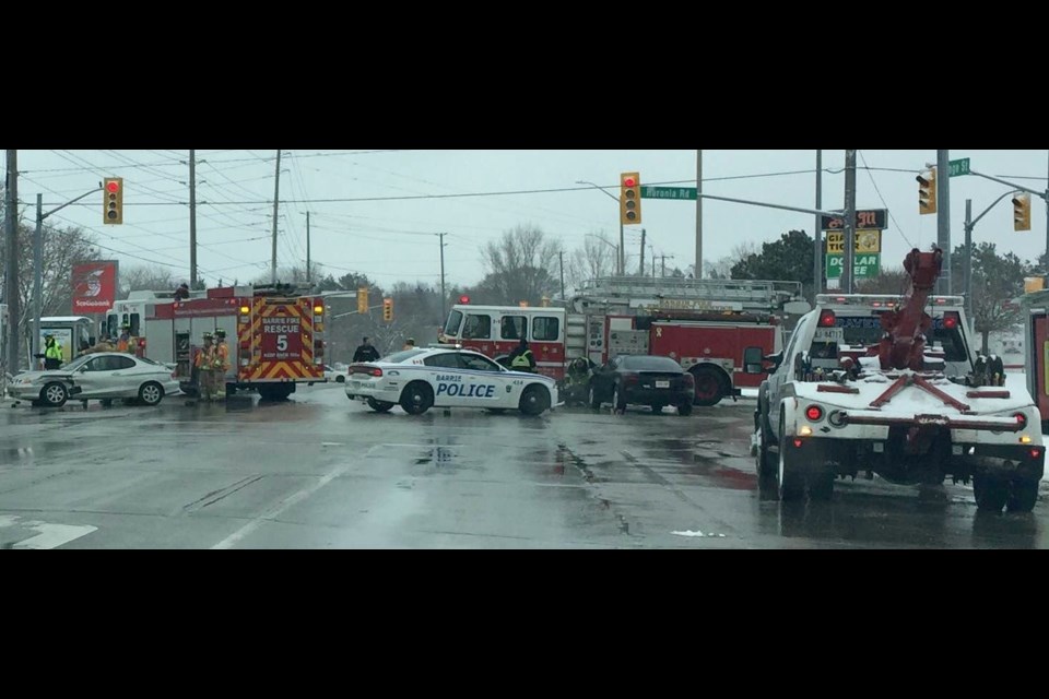 A two vehicle crash blocked traffic at the intersection of Yonge Street and Huronia Road on Tuesday afternoon.
