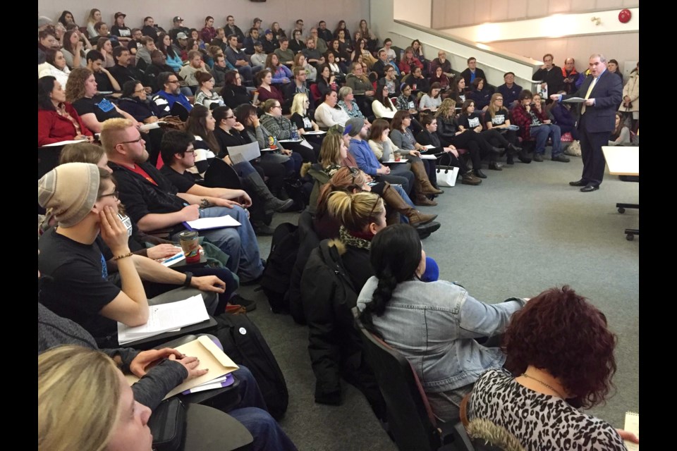 Over 300 students and parents attended a town hall meeting at Georgian College's Rowntree Theatre on Tuesday to hear more about Laurentian University's plan to close the Barrie campus.
Robin MacLennan/BarrieToday