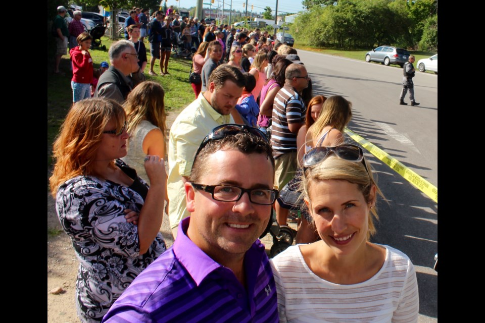 Luke Razauskas and Laura Hurst waited over an hour for the glimpse of the PM and went home disappointed when his motorcade sped past.
Robin MacLennan/BarrieToday