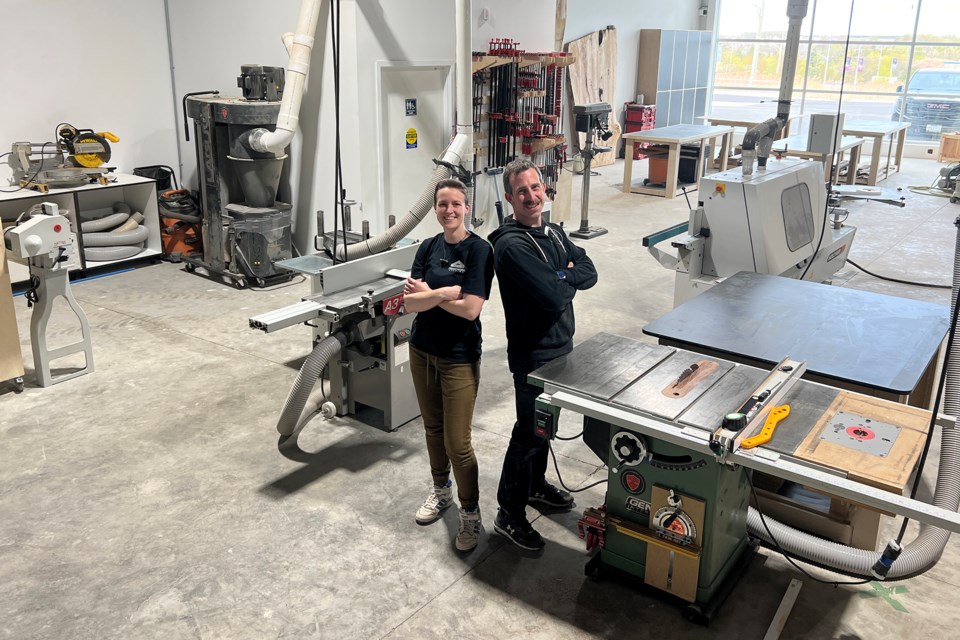 Morrah Jakubiec, left, and Sean Livingstone stand inside their new workspace at Framework Studio at 317 Saunders Rd., Unit 2, in Barrie.