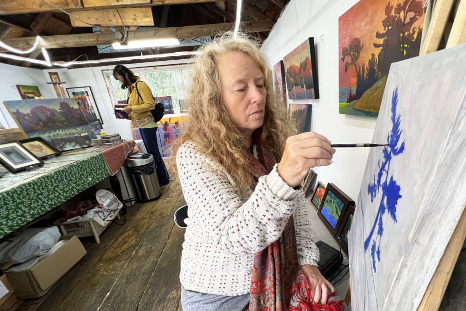 Landscape, figure, and floral art on display at painter Margaret Ferraro's studio in Shanty Bay on the Images Studio Tour. 