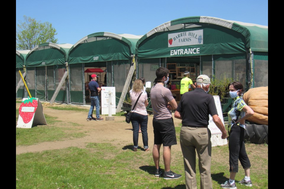 The warm weather brought many produce shoppers to Barrie Hill Farms on Saturday, May 23, 2020. Shawn Gibson/BarrieToday                             