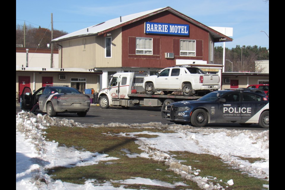 Police presence at the Barrie Motel Sunday morning would lead to one SUV being taken away and police not releasing details at this time, Sunday Nov. 17, 2019. Shawn Gibson/BarrieToday                              