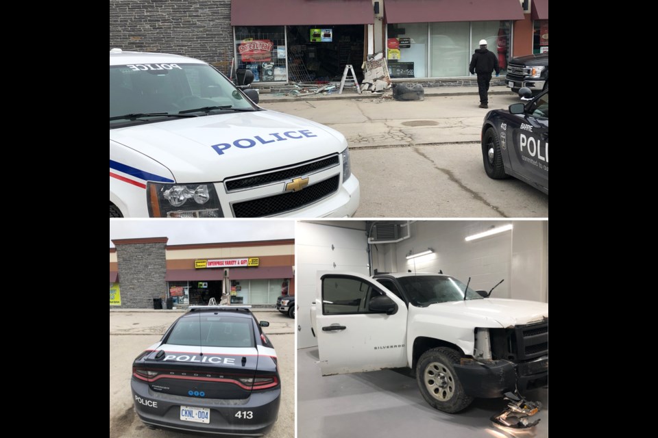 These images from the Barrie police Twitter account show the aftermath of Friday morning's crash and break-and-enter in the city's south end. Photo supplied
