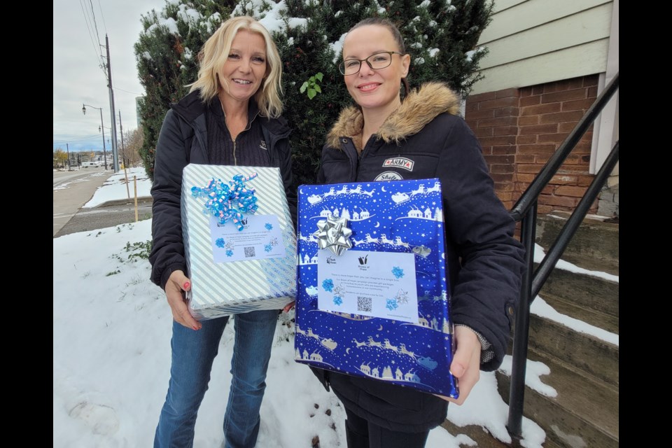 Youth Haven's Louise Jones (left) and Jennifer Kaplinski are getting ready for the organization's Boxes of Hope campaign, which was officially launched on Monday.
