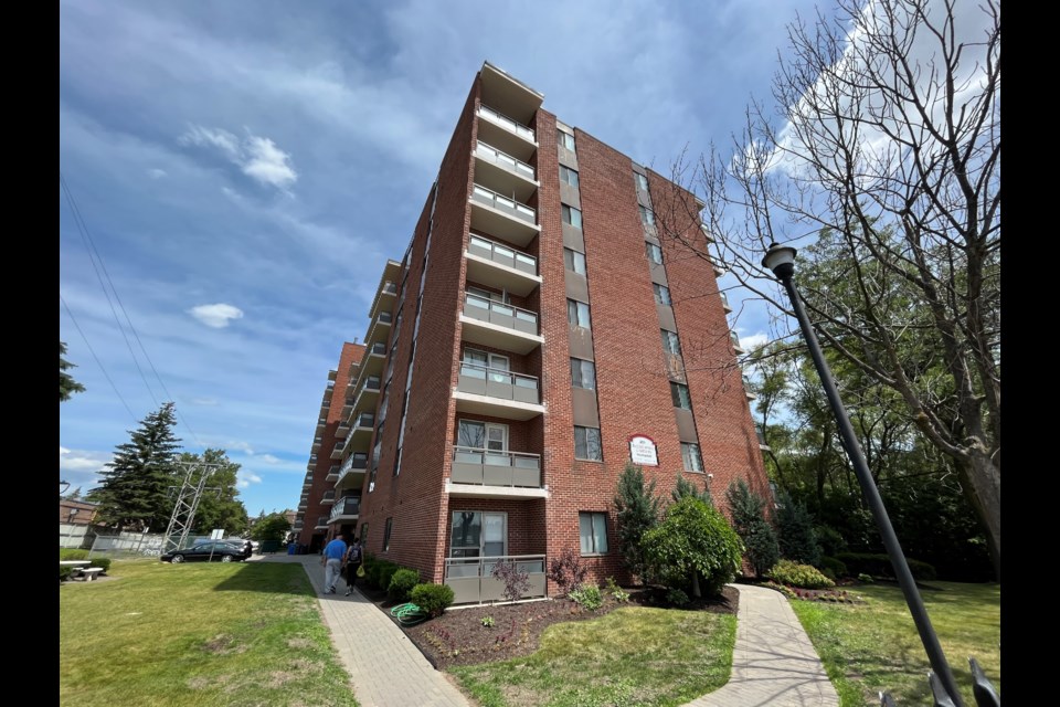 The Barrie Anne Gardens apartment building is located at Dunlop and Anne streets in central Barrie, overlooking the Milligan's Pond natural area.