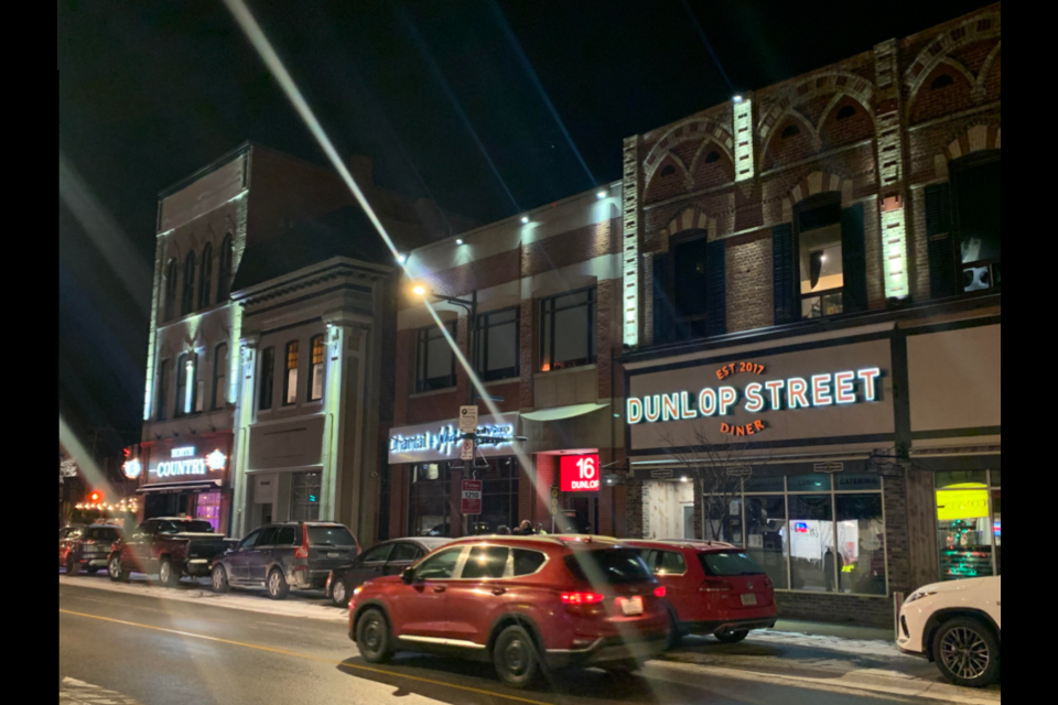 Dunlop Street East in downtown Barrie on a cold December night. 