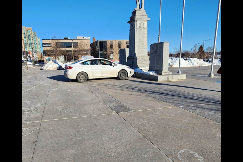 The cenotaph in downtown Barrie was struck by a vehicle on Wednesday.