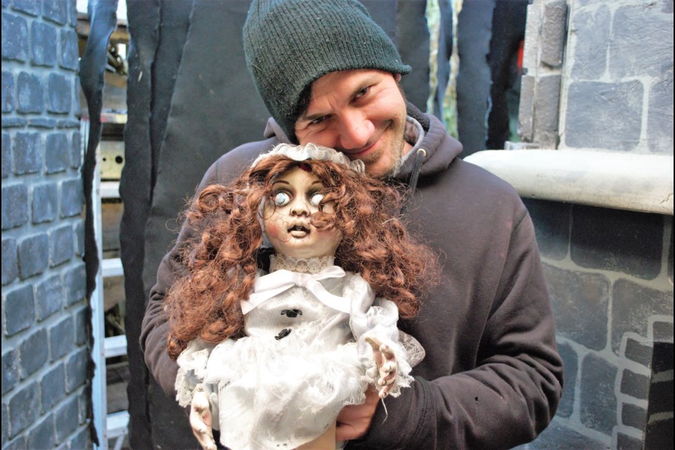Mat Robinson, with a prop from his Everest Cemetery haunted house attraction, is gearing up for an Oct. 27 opening date. Jessica Owen/BarrieToday