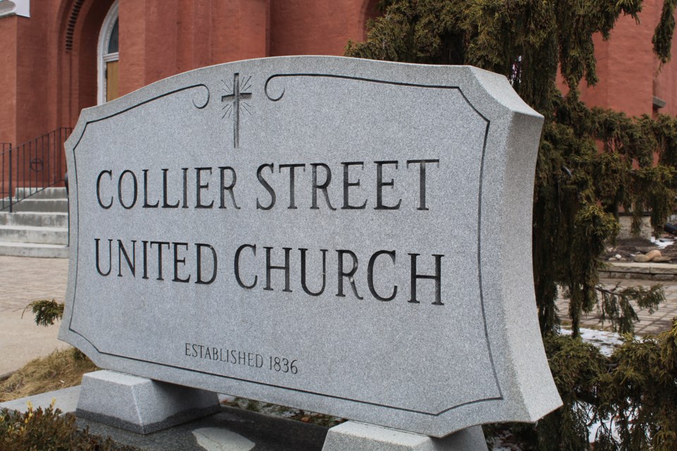 Collier Street United Church in downtown Barrie is the home of an overnight warming centre for the city's homeless during extreme cold. | Raymond Bowe/BarrieToday files