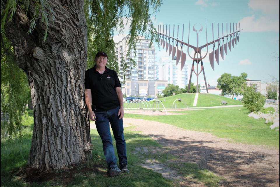 John Ironside stands in front of the Spirit Catcher sculpture on Barrie's waterfront, Monday afternoon. Jessica Owen/BarrieToday