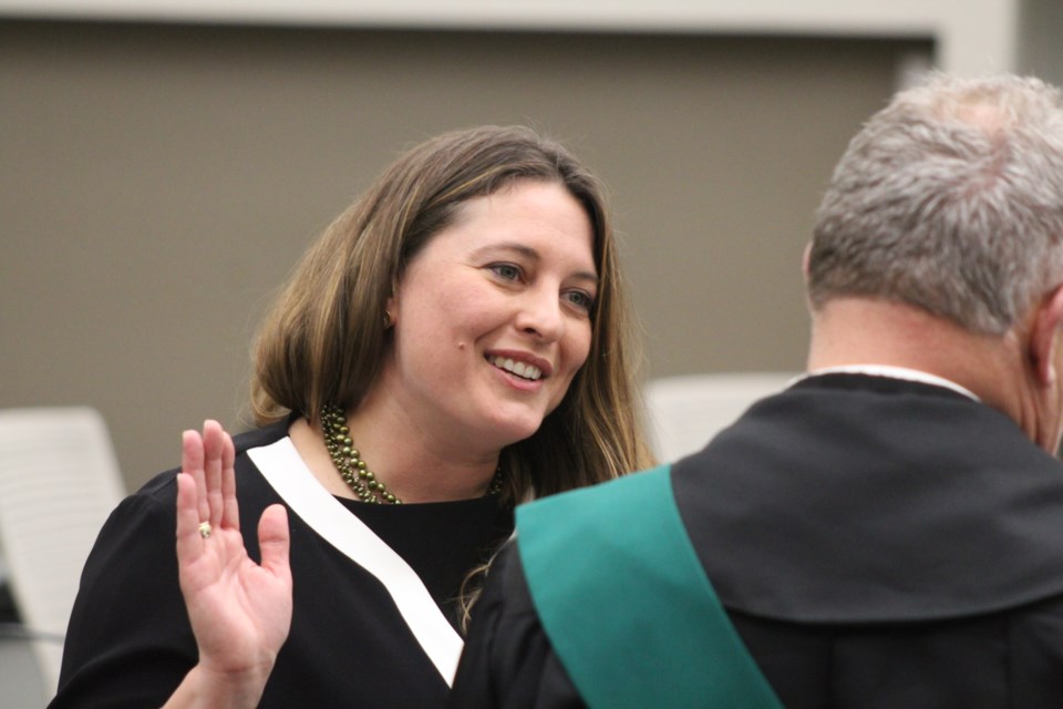 Ann-Marie Kungl takes the oath of office as the newest member of Barrie city council in this file photo from March 2. Raymond Bowe/BarrieToday