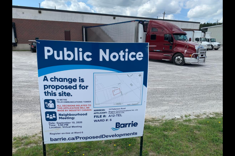 A proposal has come forward for a telecommunications tower on Patterson Road near the intersection of Tiffin Street. Raymond Bowe/BarrieToday