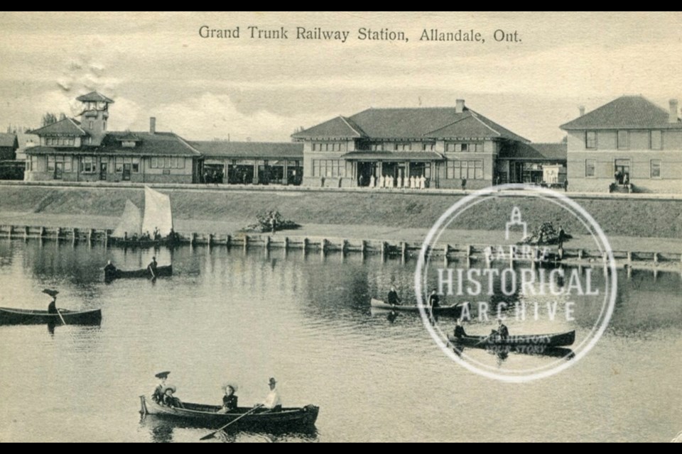 Grand Trunk Railway station at Allandale in 1908.