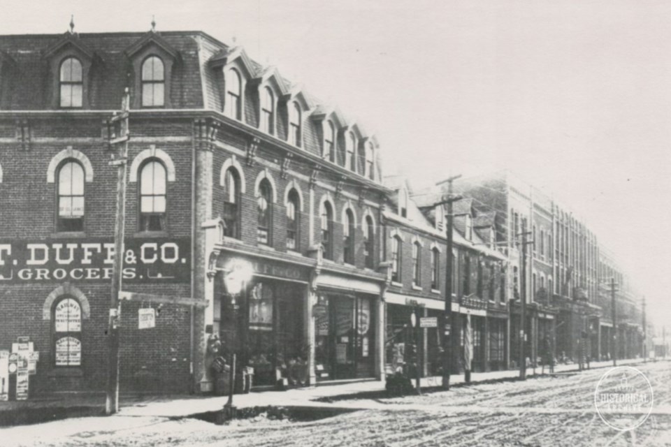 Humphrey Bennett had a tailor shop in this corner building on the south side of Dunlop Street East in 1880.