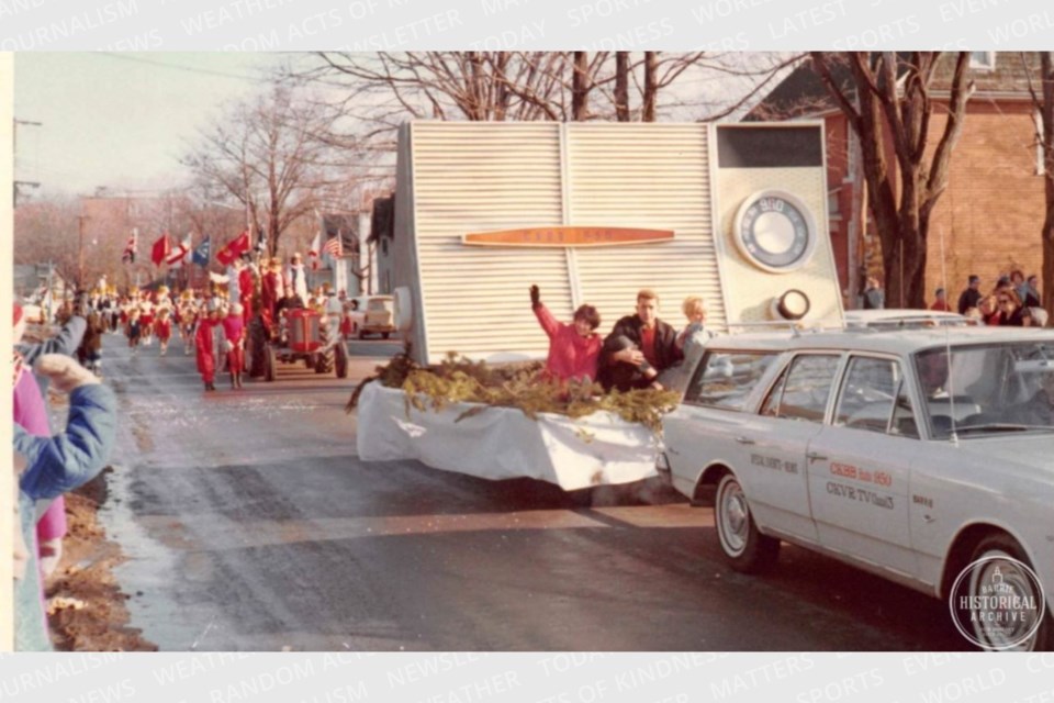 A CKBB radio float appears in the Santa Claus parade in 1965.
