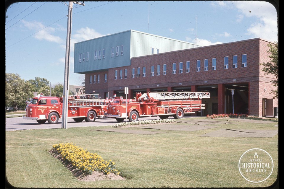 Barrie's former fire hall and police station on Vespra Street are shown in a photo from the mid-1970s. Photo courtesy of the Barrie Historical Archive