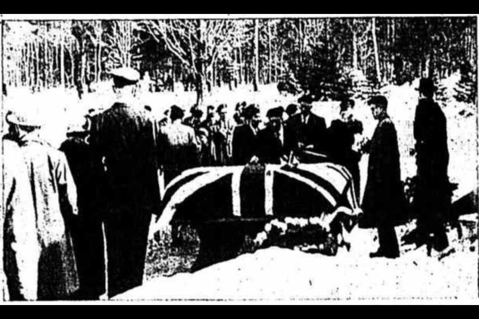 Jock Shaw is laid to rest by his Barrie Legion friends and comrades. Photo - Barrie Examiner, March 28, 1955