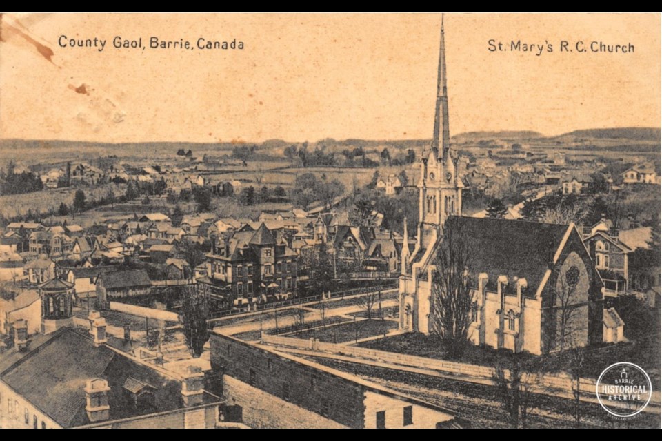 Postcard from 1912 showing St. Mary's Catholic Church. Photo courtesy of the Barrie Historical Archive. 