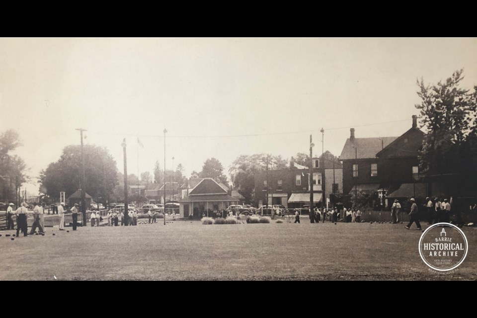Looking west from the Allandale Lawn Bowling Club House toward Essa Road, 1940.