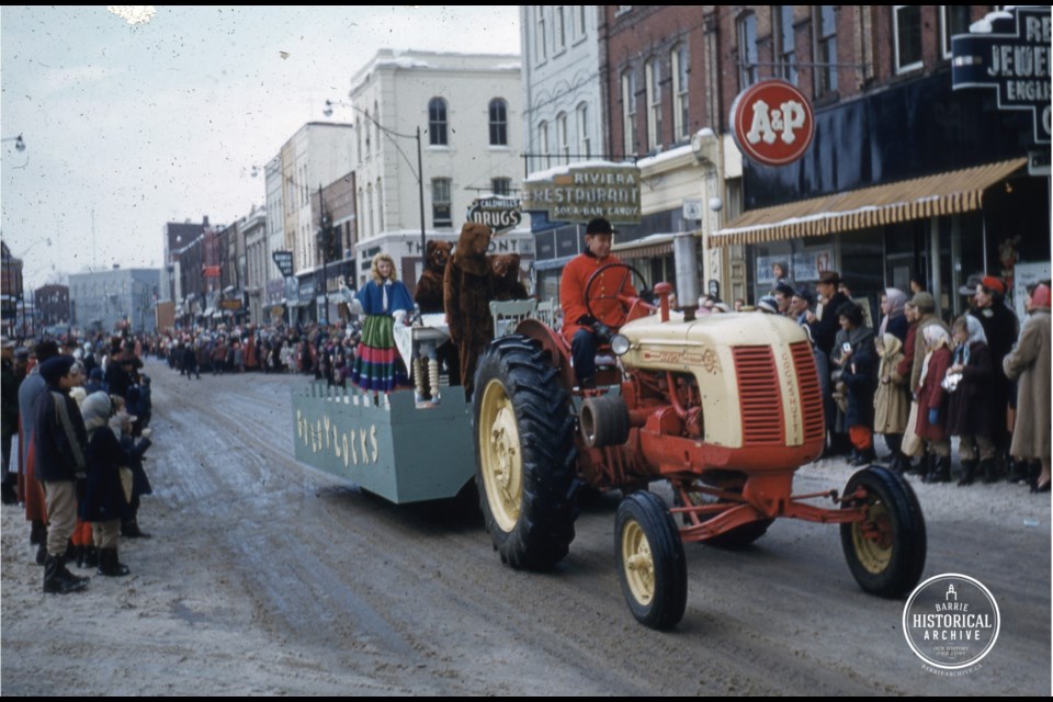 A Barrie Santa Claus Parade in the early 1960s is shown.
